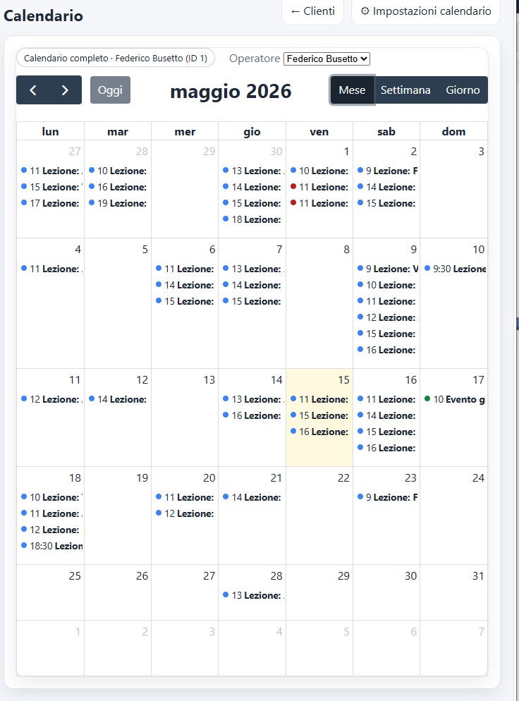 Schermata calendario DOGTRAIN CRM